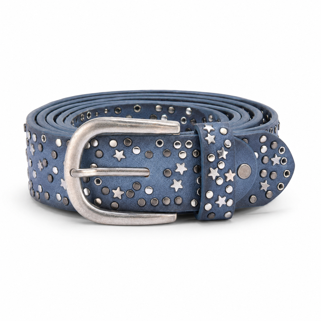 Ceinture en Cuir Femme avec Détails Métalliques Ornée d'étoiles