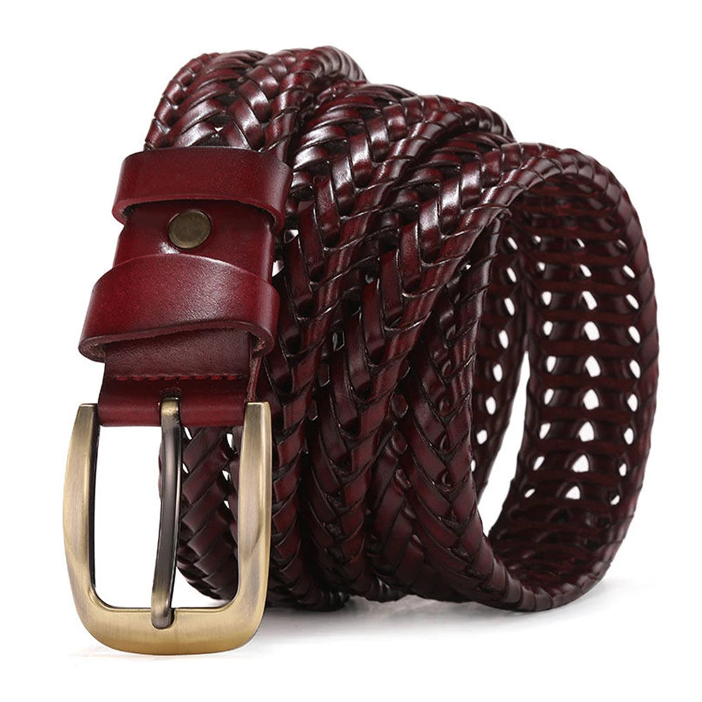 Ceinture Tressée en Cuir pour Homme avec Surpiqûres