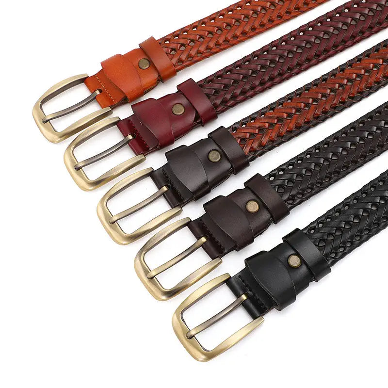 Ceinture Tressée en Cuir pour Homme avec Surpiqûres