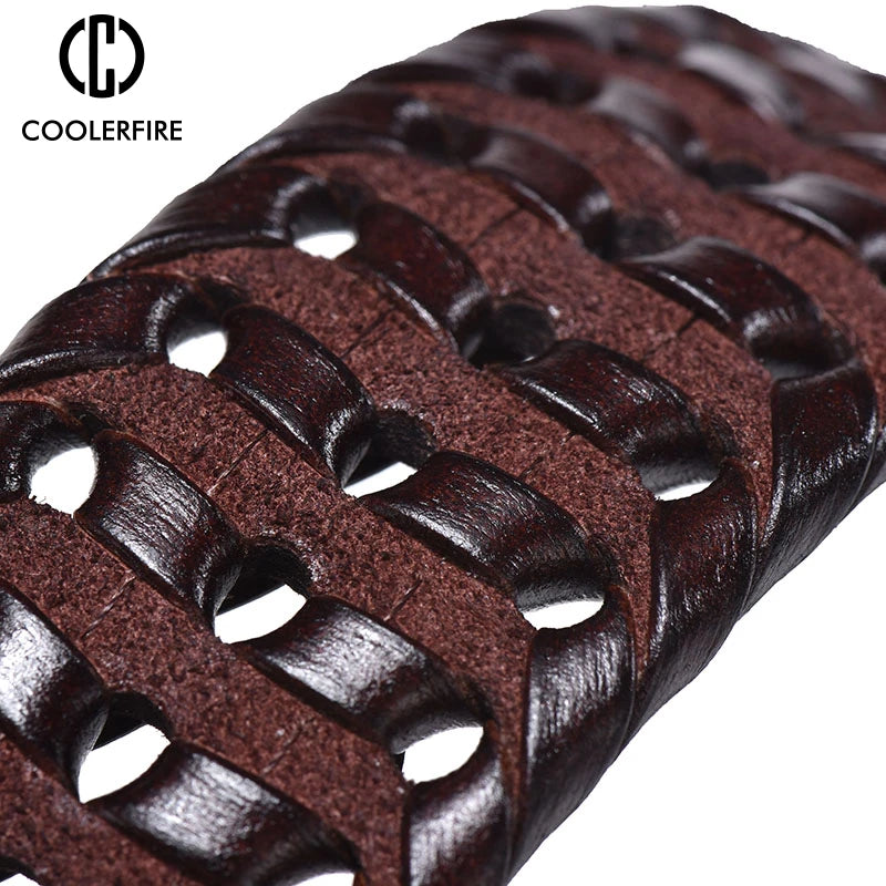 Ceinture Tressée en Cuir pour Homme avec Surpiqûres