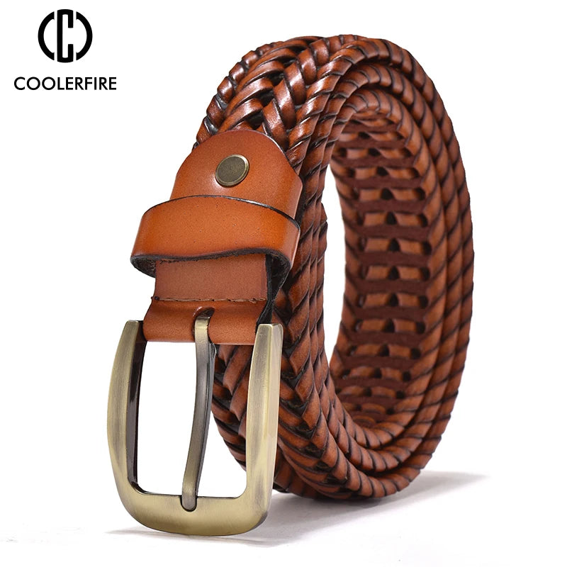 Ceinture Tressée en Cuir pour Homme avec Surpiqûres