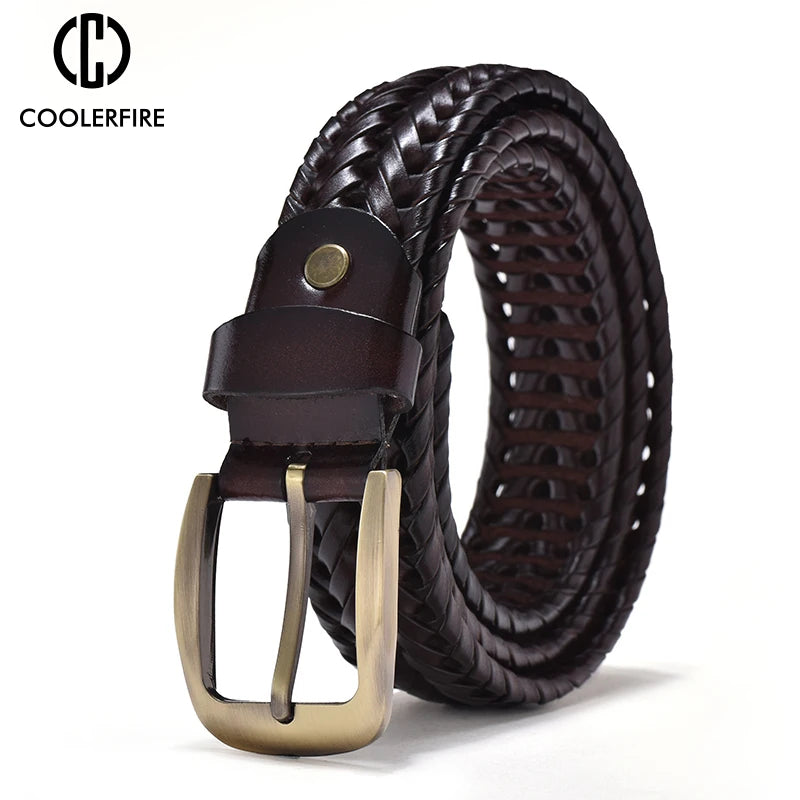 Ceinture Tressée en Cuir pour Homme avec Surpiqûres