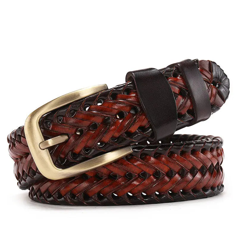 Ceinture Tressée en Cuir pour Homme avec Surpiqûres