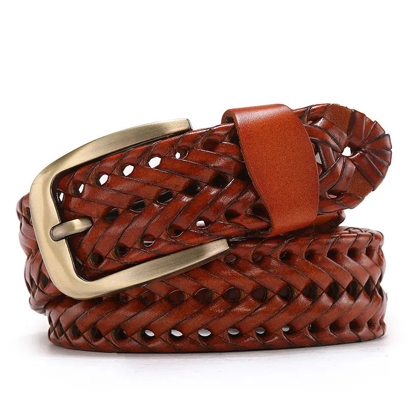 Ceinture Tressée en Cuir pour Homme avec Surpiqûres