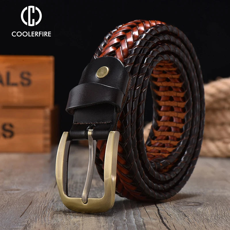 Ceinture Tressée en Cuir pour Homme avec Surpiqûres