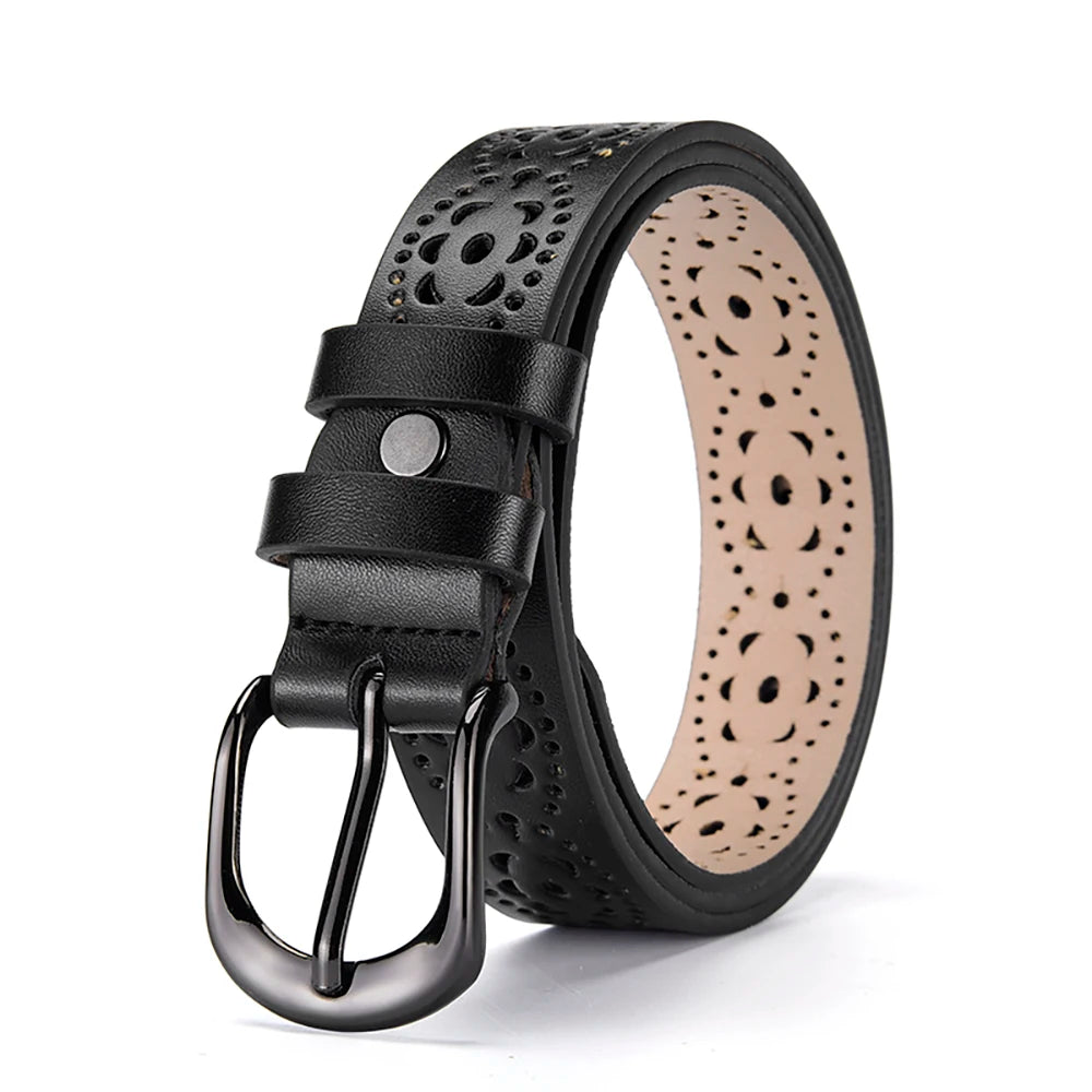 Ceinture Cuir Femme Ajouré avec Motif Floral