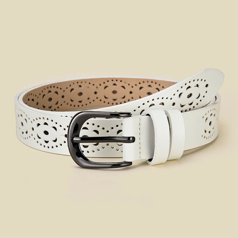 Ceinture Cuir Femme Ajouré avec Motif Floral