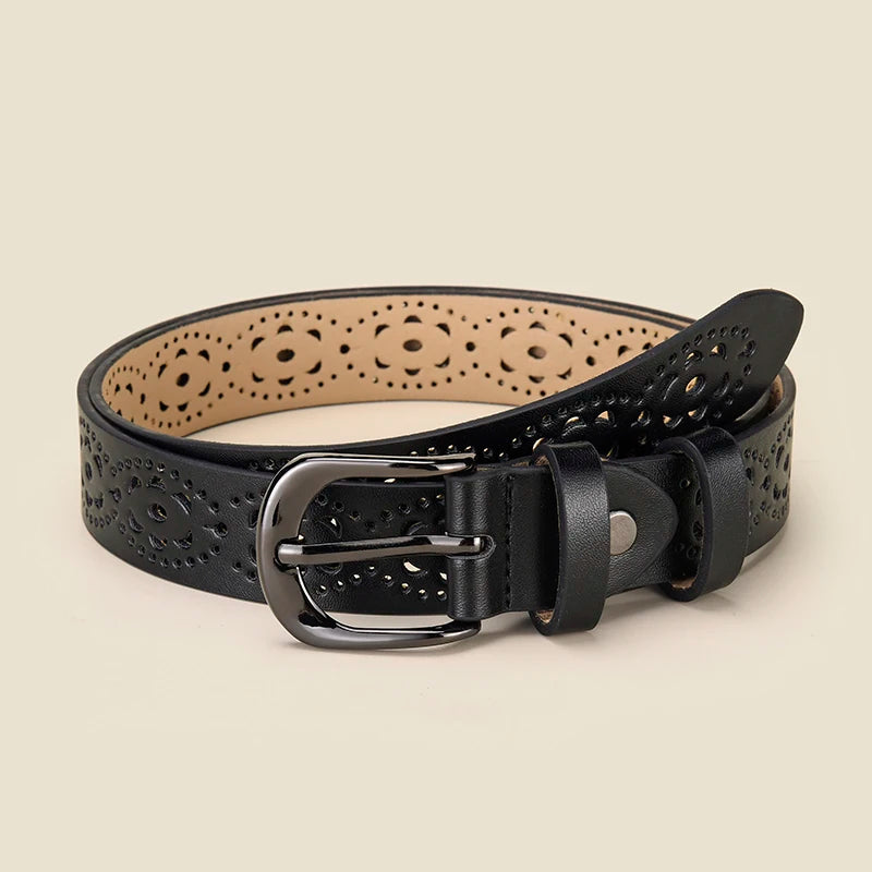 Ceinture Cuir Femme Ajouré avec Motif Floral