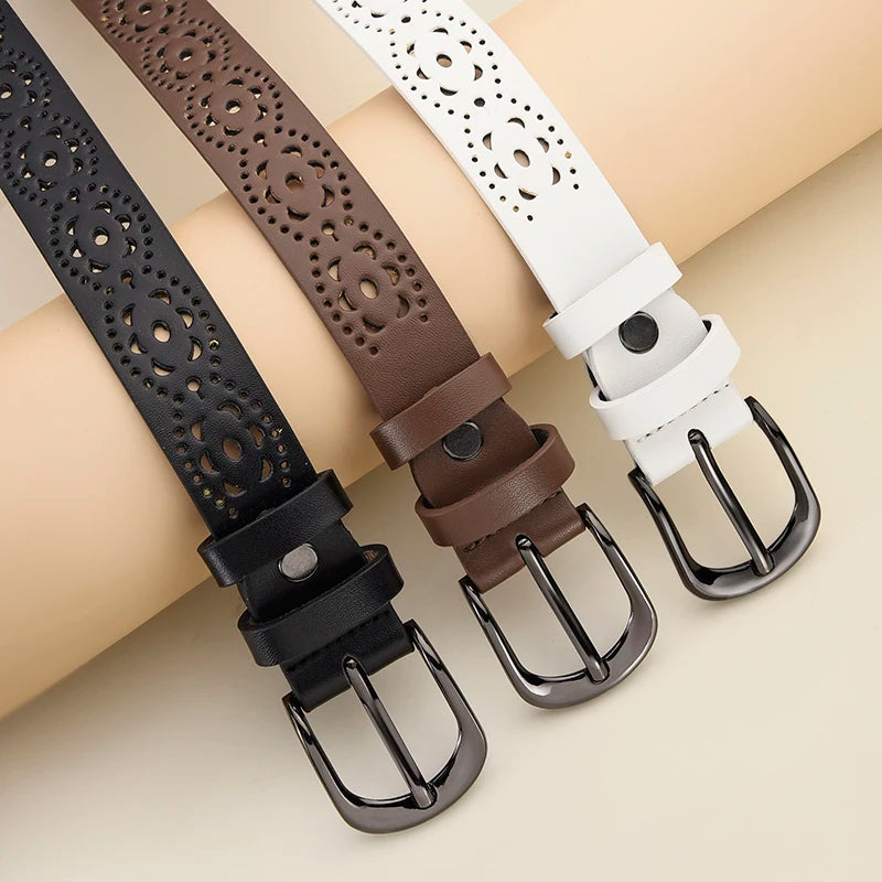 Ceinture Cuir Femme Ajouré avec Motif Floral