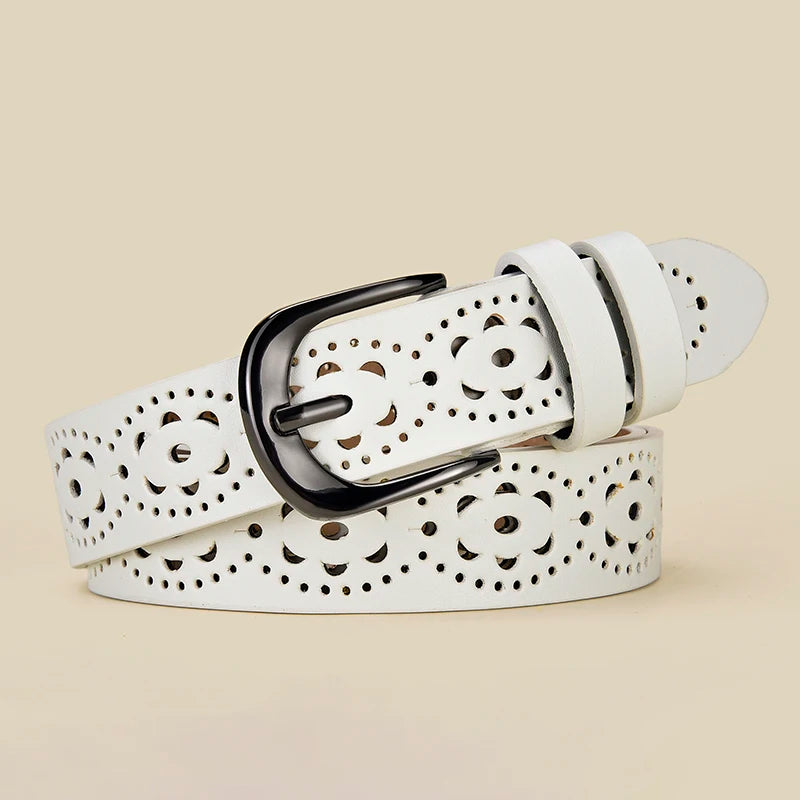 Ceinture Cuir Femme Ajouré avec Motif Floral