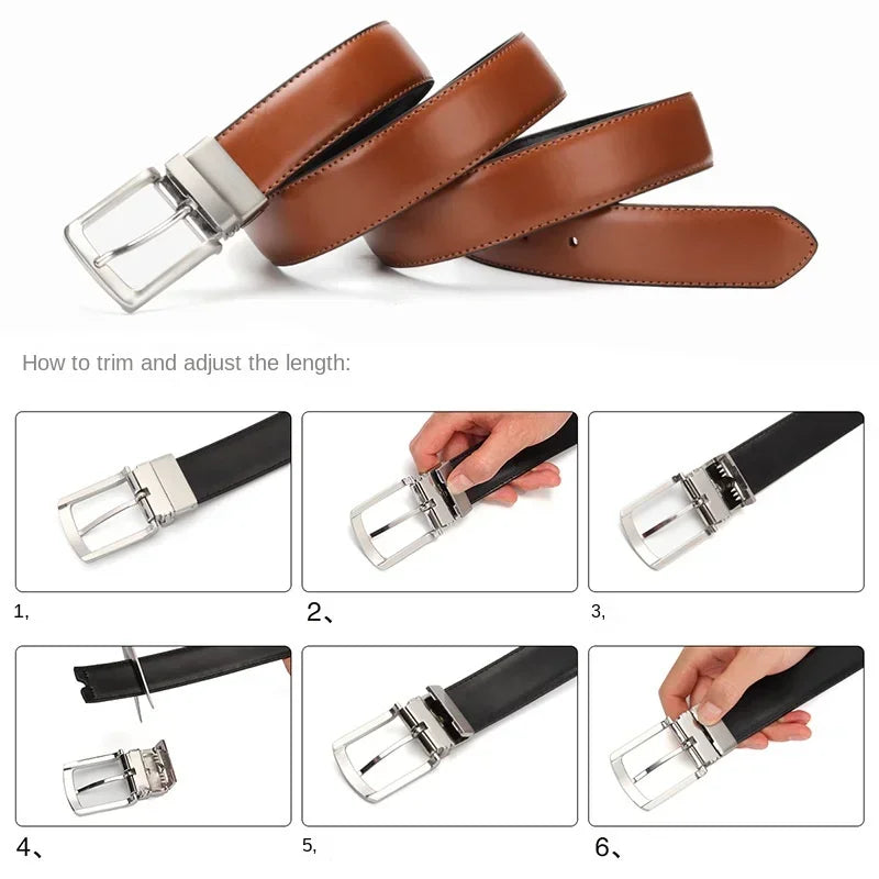 Ceinture en Cuir avec Boucle Rotative pour Homme