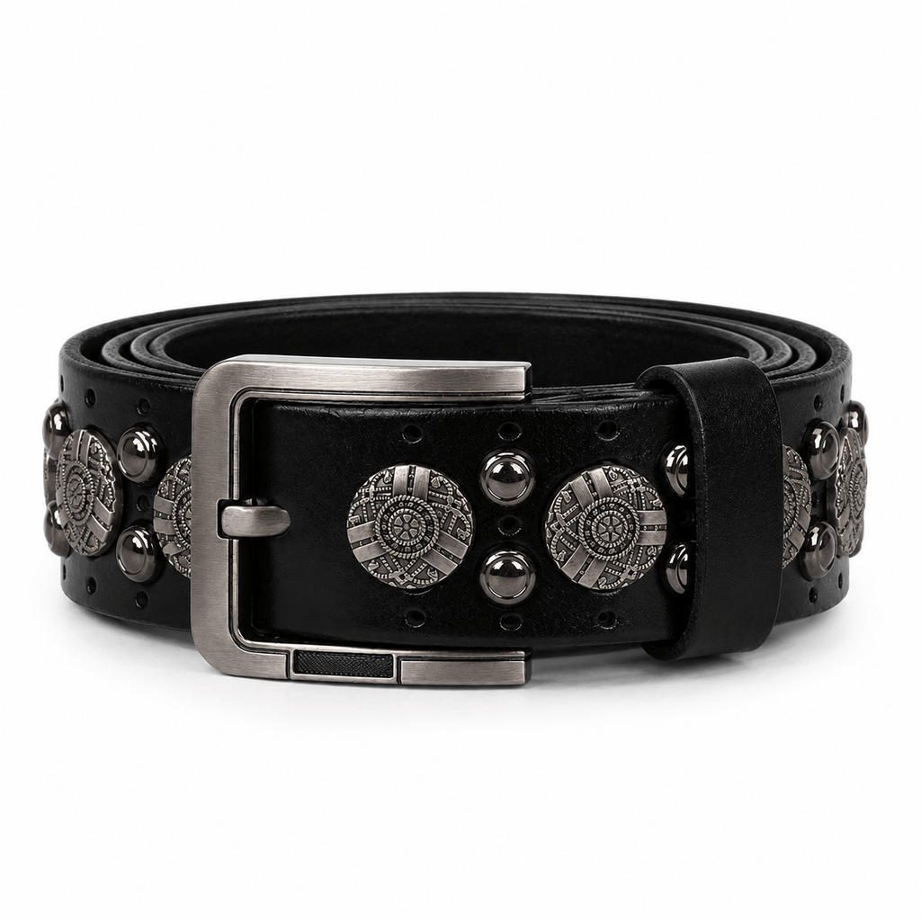 Ceinture Prestige Ceinture Cloutée avec Rivets Ronds en Cuir Texturé pour Homme | Modèle Ryder
