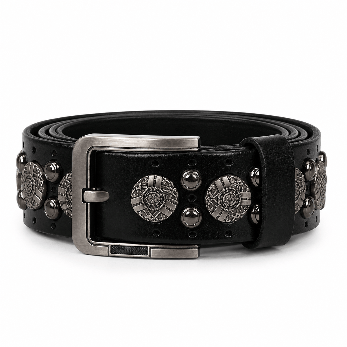 Ceinture Prestige Ceinture Cloutée avec Rivets Ronds en Cuir Texturé pour Homme | Modèle Ryder