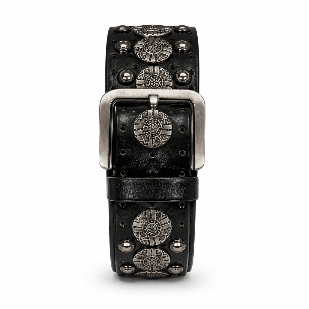 Ceinture Prestige Ceinture Cloutée avec Rivets Ronds en Cuir Texturé pour Homme | Modèle Ryder