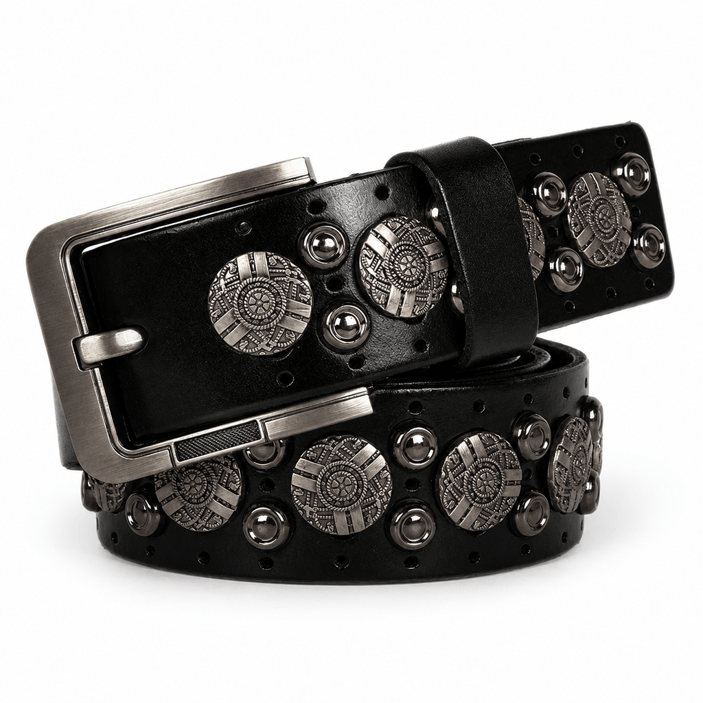 Ceinture Prestige Ceinture Cloutée avec Rivets Ronds en Cuir Texturé pour Homme | Modèle Ryder