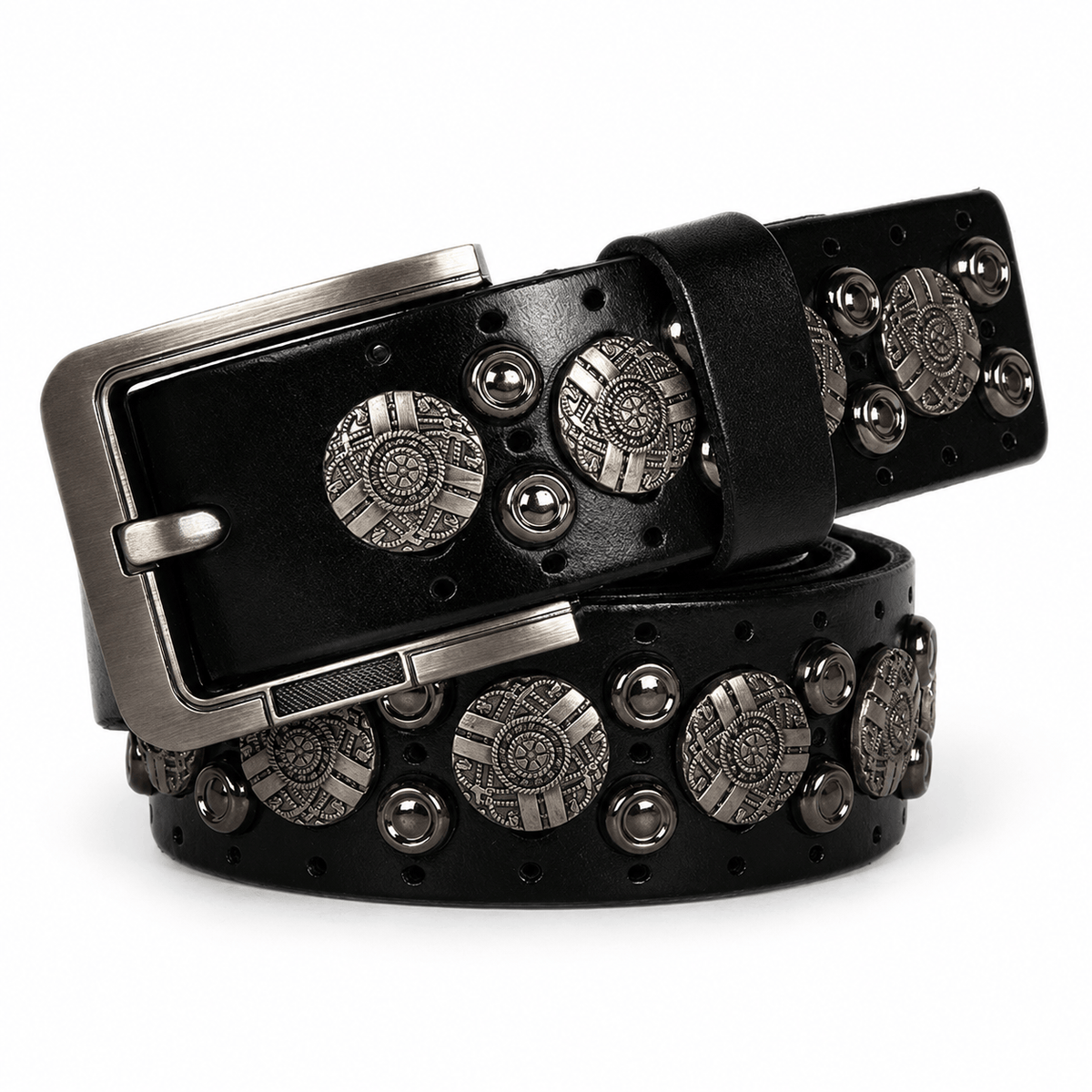 Ceinture Prestige Ceinture Cloutée avec Rivets Ronds en Cuir Texturé pour Homme | Modèle Ryder