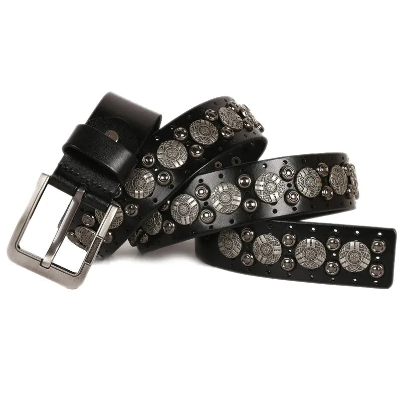 Ceinture Prestige Ceinture Cloutée avec Rivets Ronds en Cuir Texturé pour Homme | Modèle Ryder
