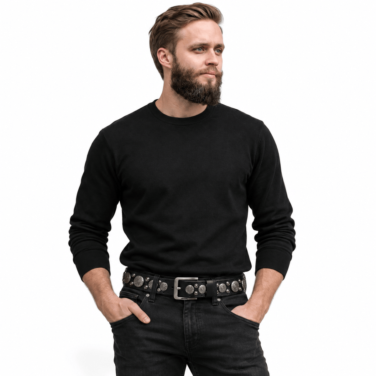 Ceinture Prestige Ceinture Cloutée avec Rivets Ronds en Cuir Texturé pour Homme | Modèle Ryder