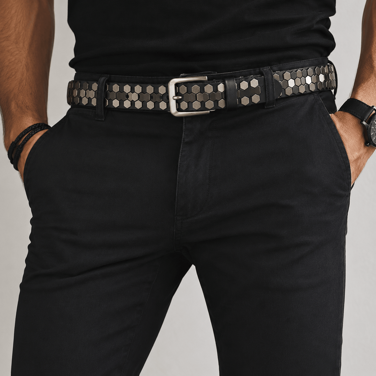 Ceinture Prestige Ceinture Cloutée pour Homme en Cuir avec Finition Géométrique | Modèle Kane