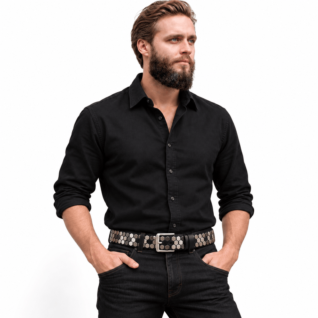 Ceinture Prestige Ceinture Cloutée pour Homme en Cuir avec Finition Géométrique | Modèle Kane