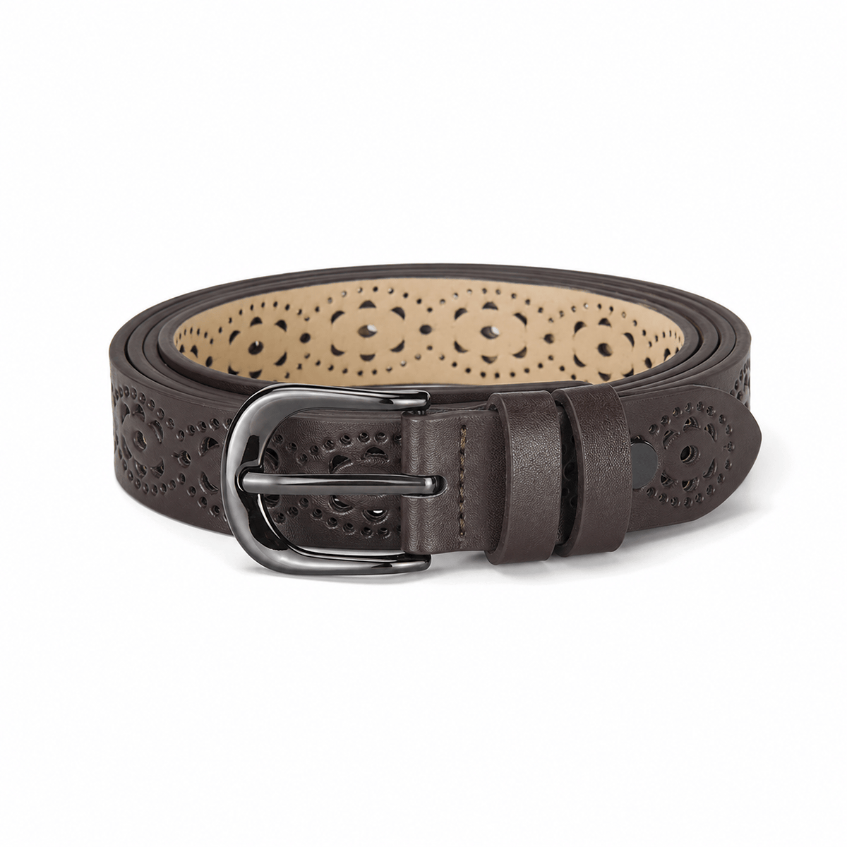 Ceinture Prestige Ceinture Cuir Femme Ajouré avec Motif Floral | Modèle Camille