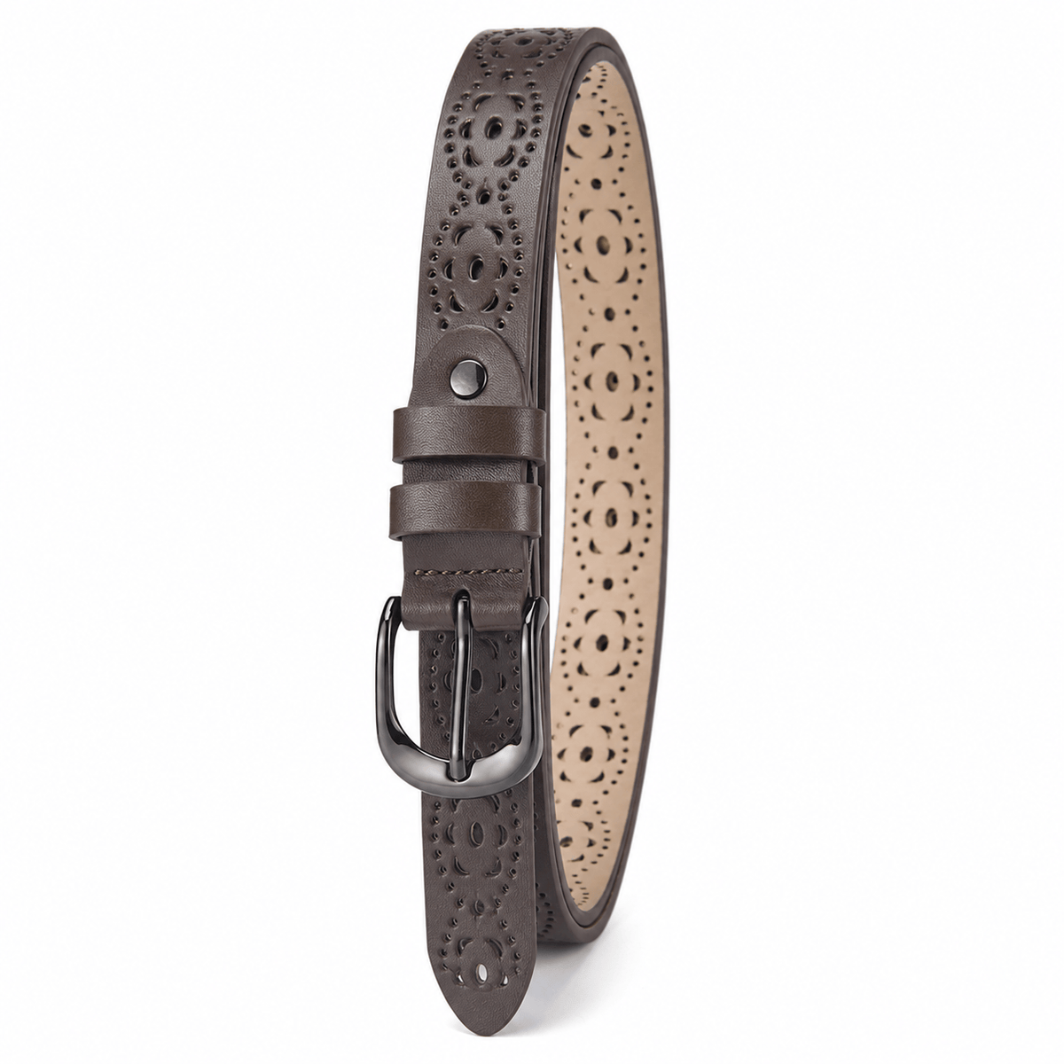 Ceinture Prestige Ceinture Cuir Femme Ajouré avec Motif Floral | Modèle Camille