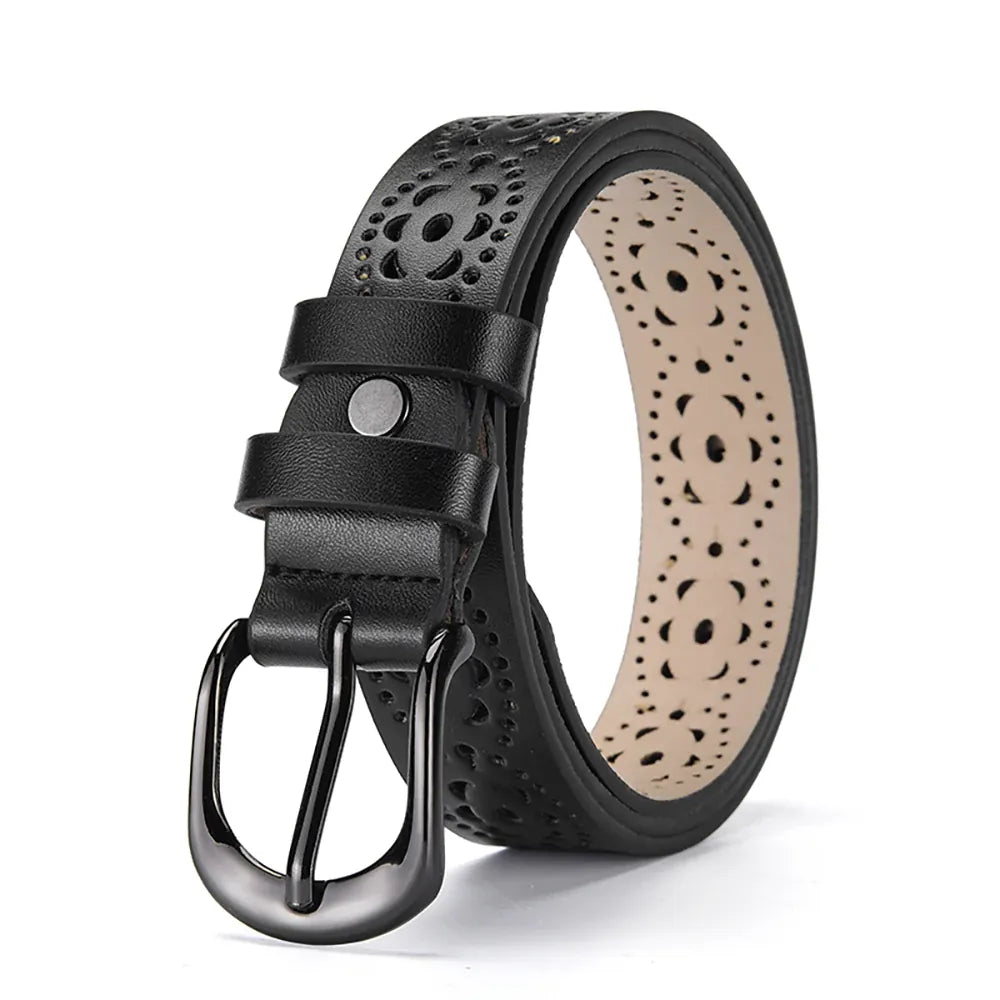 Ceinture Prestige Ceinture Cuir Femme Ajouré avec Motif Floral | Modèle Camille