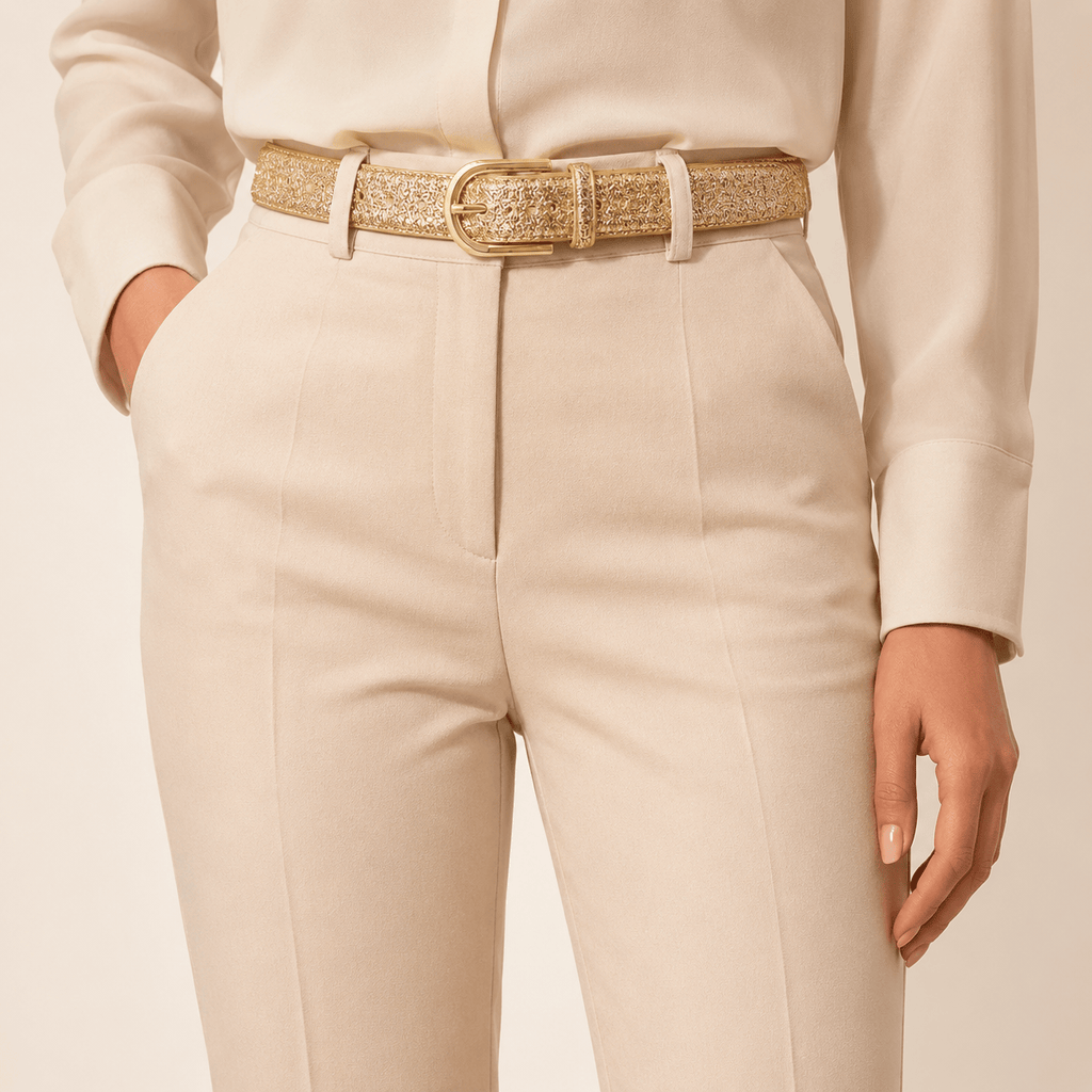 Ceinture Prestige Ceinture Dorée pour Femme en Texture Pailletée et Boucle Ovale | Modèle Lina