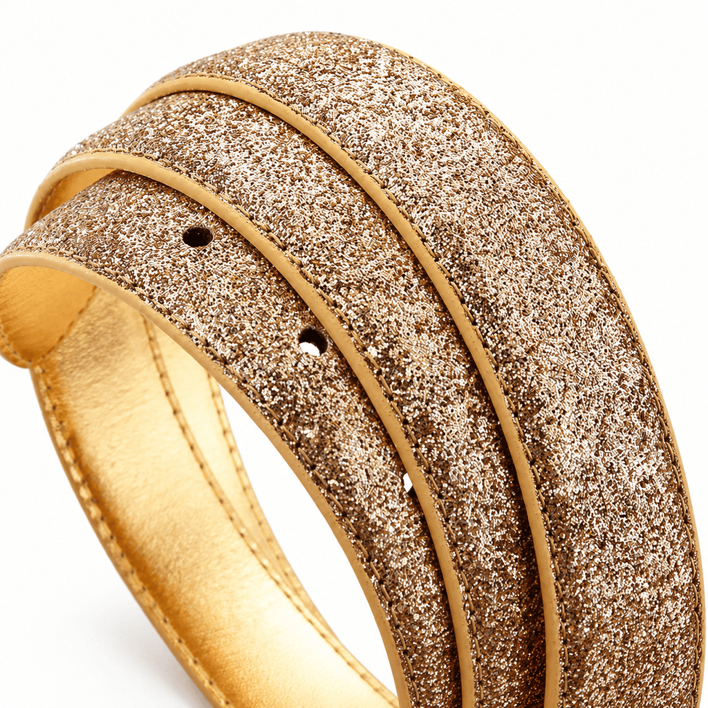 Ceinture Prestige Ceinture Dorée pour Femme en Texture Pailletée et Boucle Ovale | Modèle Lina