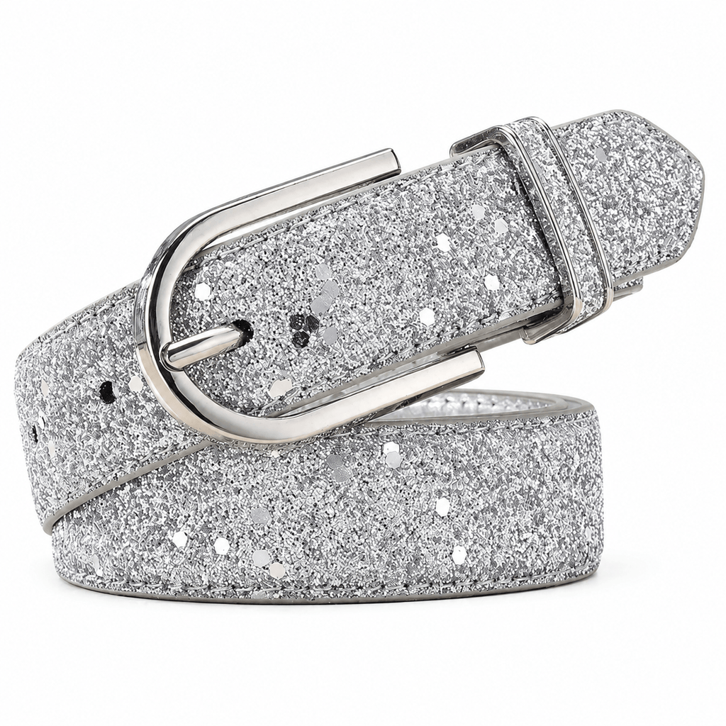 Ceinture Prestige Ceinture Dorée pour Femme en Texture Pailletée et Boucle Ovale | Modèle Lina