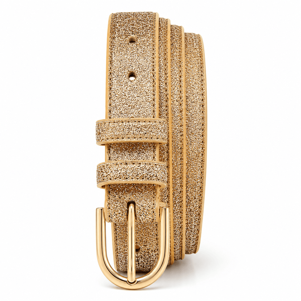 Ceinture Prestige Ceinture Dorée pour Femme en Texture Pailletée et Boucle Ovale | Modèle Lina