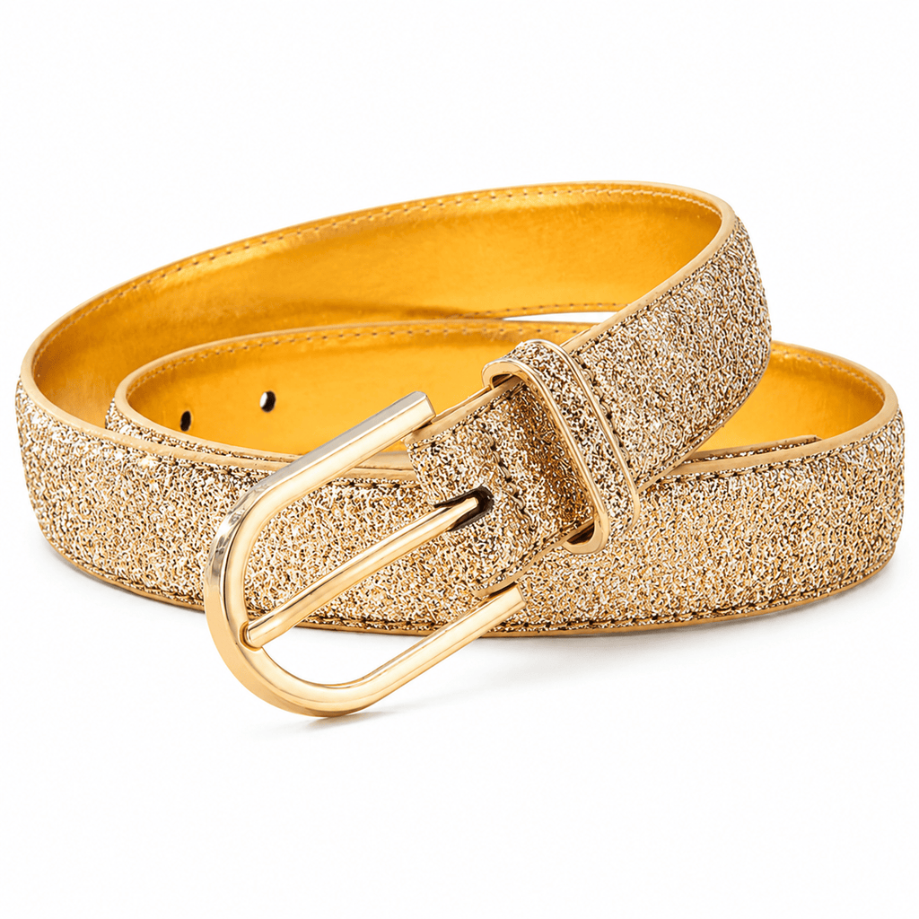 Ceinture Prestige Ceinture Dorée pour Femme en Texture Pailletée et Boucle Ovale | Modèle Lina