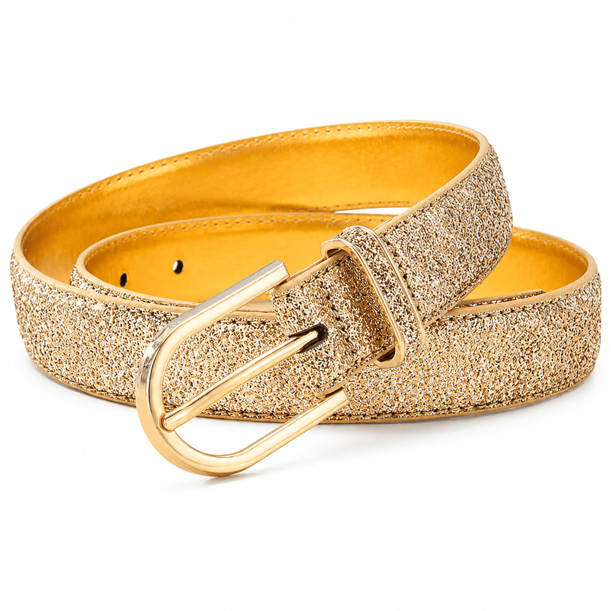 Ceinture Prestige Ceinture Dorée pour Femme en Texture Pailletée et Boucle Ovale | Modèle Lina