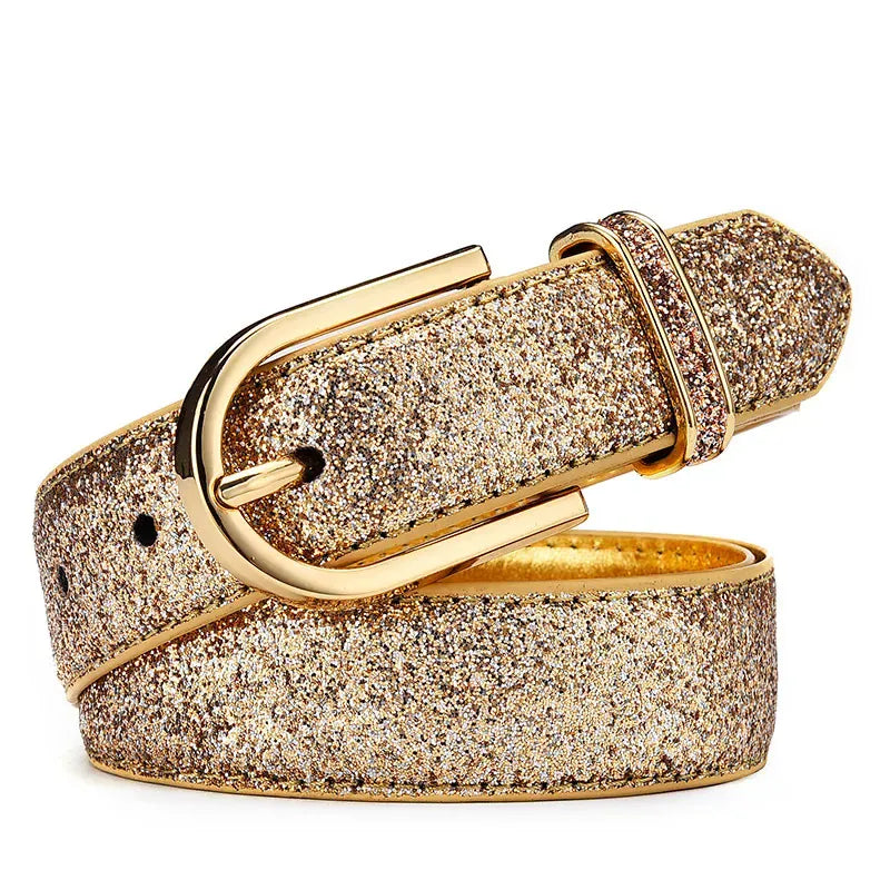 Ceinture Prestige Ceinture Dorée pour Femme en Texture Pailletée et Boucle Ovale | Modèle Lina