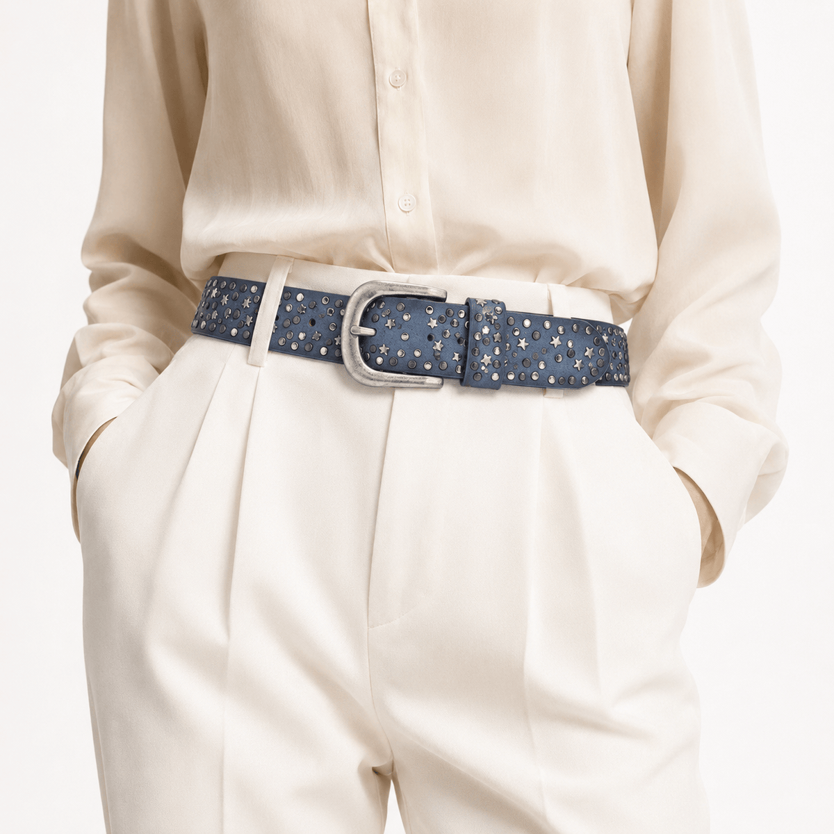Ceinture Prestige Ceinture en Cuir Femme avec Détails Métalliques Ornée d'étoiles | Modèle Stella