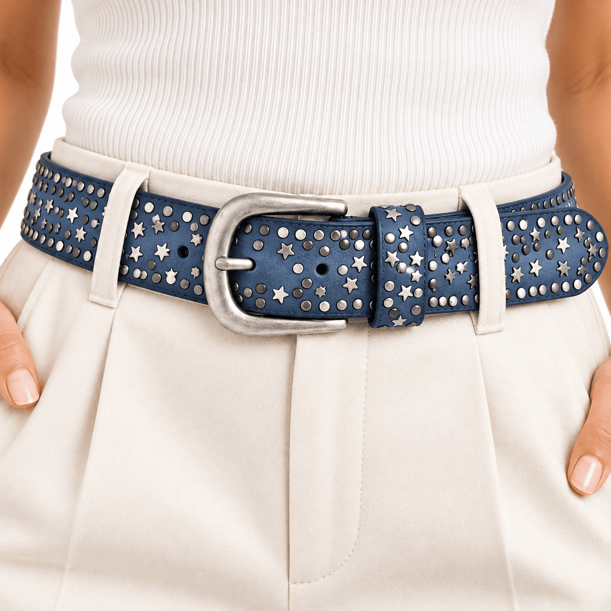 Ceinture Prestige Ceinture en Cuir Femme avec Détails Métalliques Ornée d'étoiles | Modèle Stella