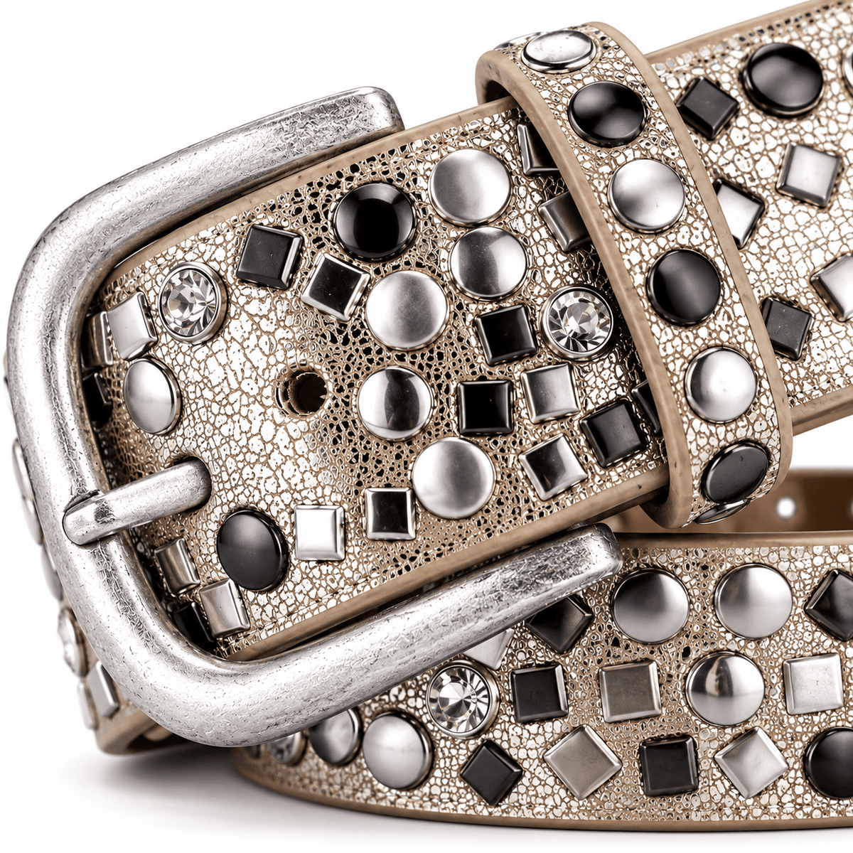 Ceinture Prestige Ceinture en Cuir pour Femme avec Rivets Géométriques Argentés | Modèle Ava