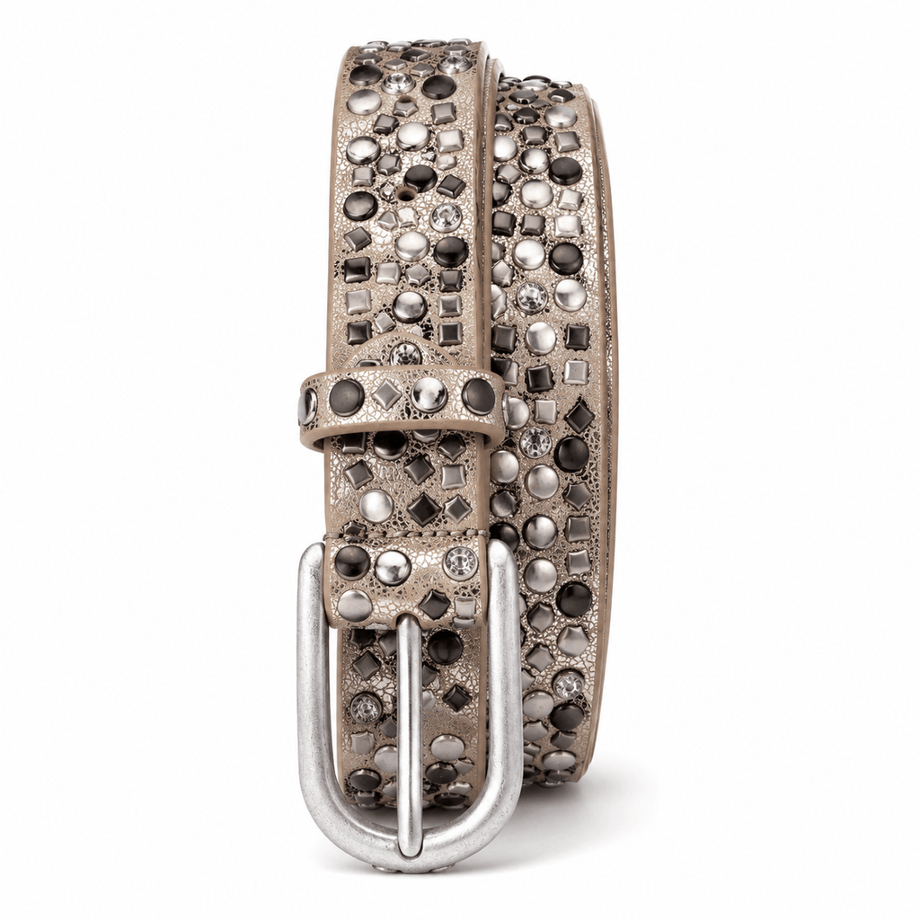 Ceinture Prestige Ceinture en Cuir pour Femme avec Rivets Géométriques Argentés | Modèle Ava