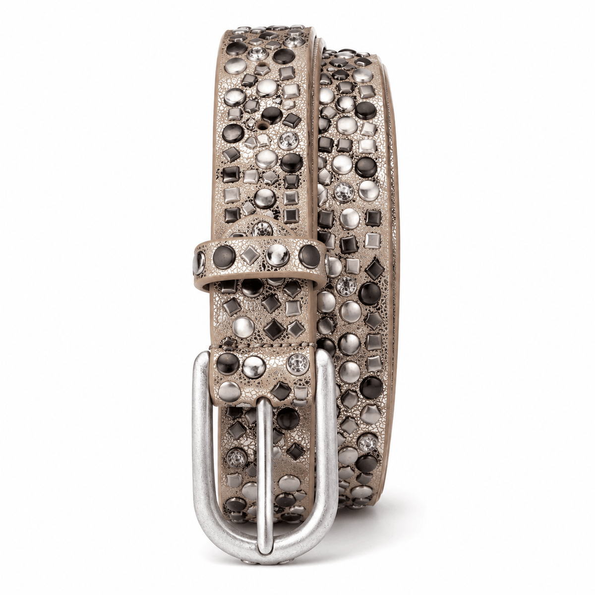 Ceinture Prestige Ceinture en Cuir pour Femme avec Rivets Géométriques Argentés | Modèle Ava