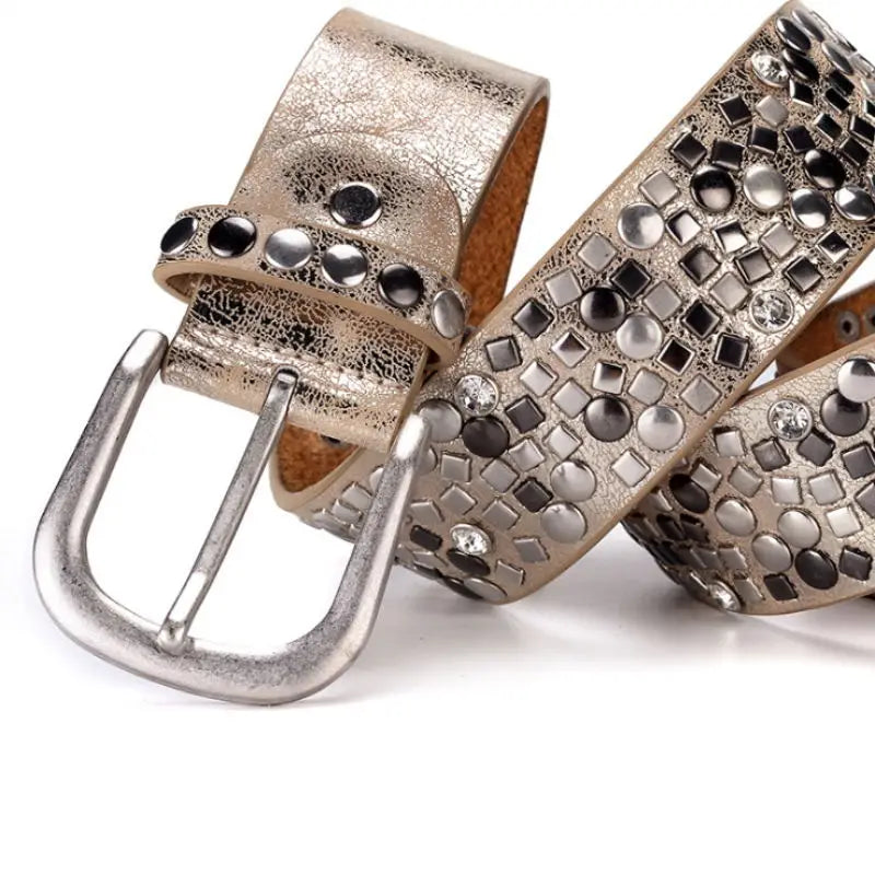 Ceinture Prestige Ceinture en Cuir pour Femme avec Rivets Géométriques Argentés | Modèle Ava