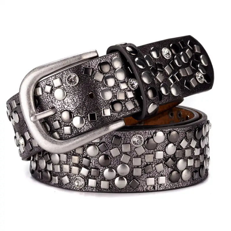 Ceinture Prestige Ceinture en Cuir pour Femme avec Rivets Géométriques Argentés | Modèle Ava