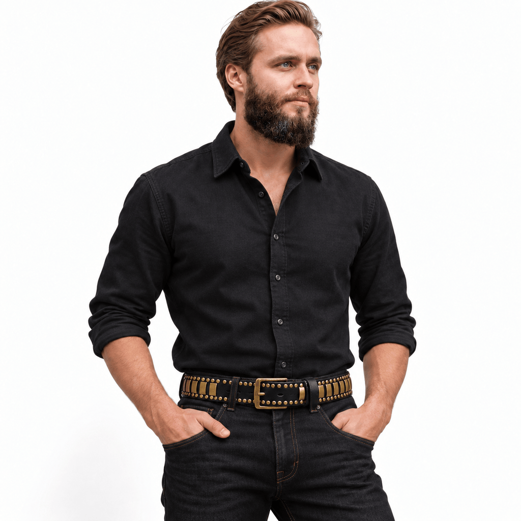 Ceinture Prestige Ceinture Luxe pour Homme avec Éléments Décoratifs Dorés | Modèle Aurelio