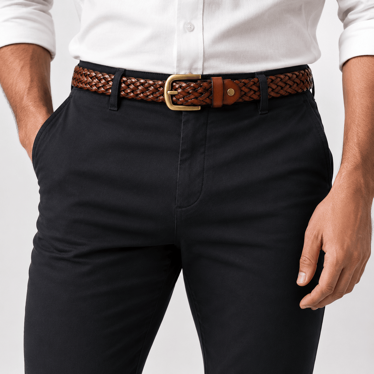 Ceinture Prestige Ceinture Tressée en Cuir pour Homme avec Surpiqûres | Modèle Hugo