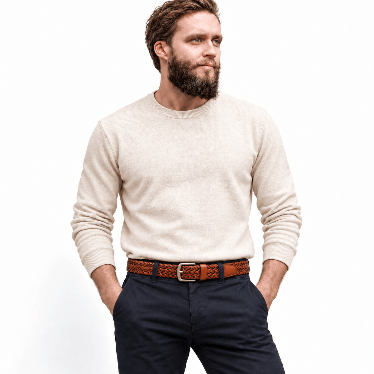Ceinture Prestige Ceinture Tressée en Cuir pour Homme avec Surpiqûres | Modèle Hugo