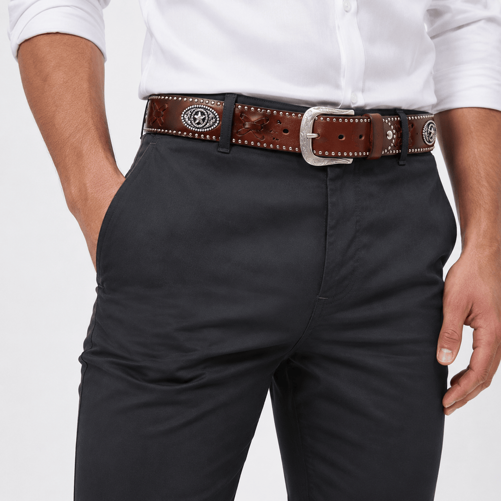 Ceinture Prestige Ceinture Western pour Homme avec Motifs Embossés et Cuir Clouté | Modèle Diego