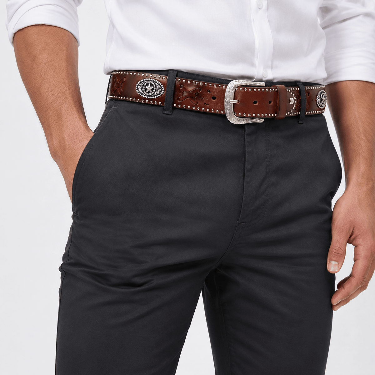 Ceinture Prestige Ceinture Western pour Homme avec Motifs Embossés et Cuir Clouté | Modèle Diego