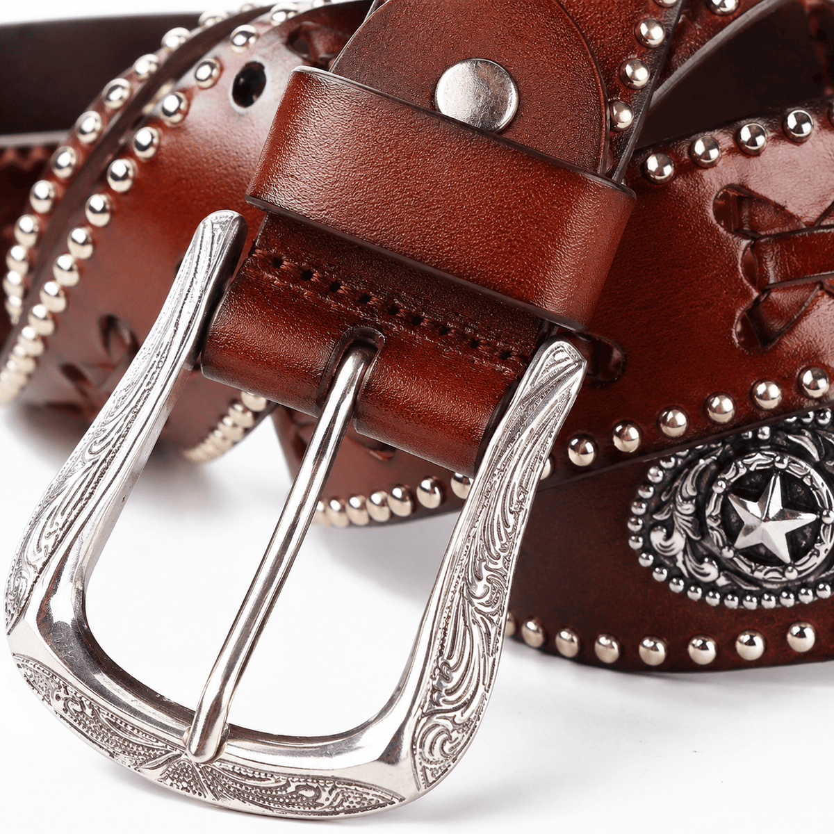 Ceinture Prestige Ceinture Western pour Homme avec Motifs Embossés et Cuir Clouté | Modèle Diego