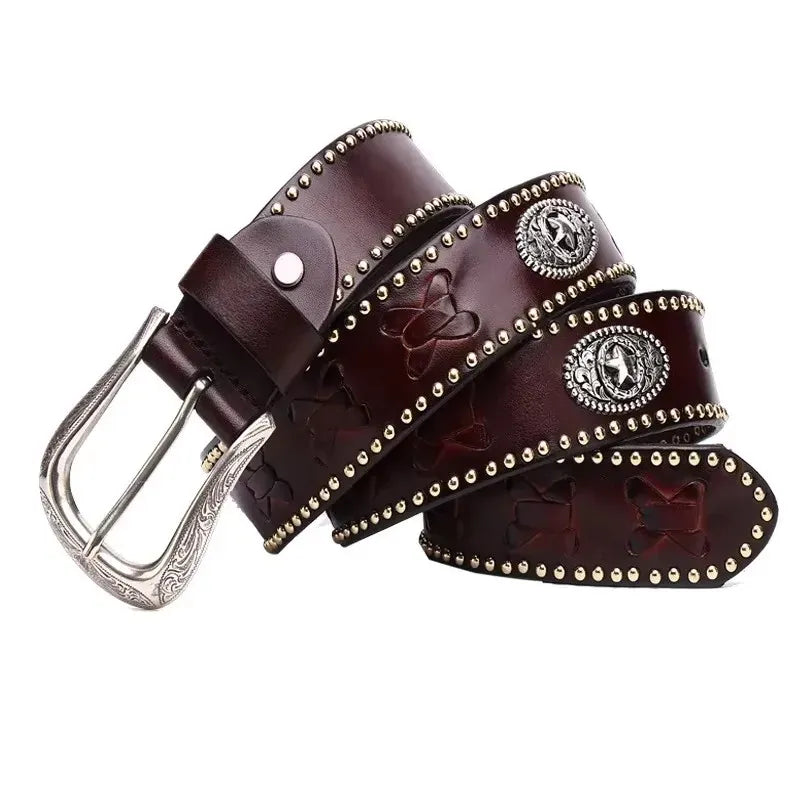 Ceinture Prestige Ceinture Western pour Homme avec Motifs Embossés et Cuir Clouté | Modèle Diego