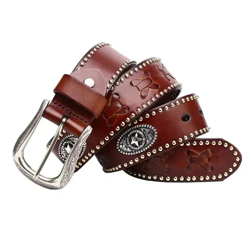 Ceinture Prestige Ceinture Western pour Homme avec Motifs Embossés et Cuir Clouté | Modèle Diego