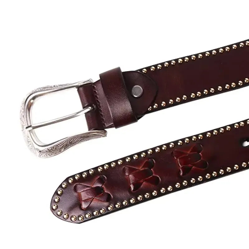Ceinture Prestige Ceinture Western pour Homme avec Motifs Embossés et Cuir Clouté | Modèle Diego